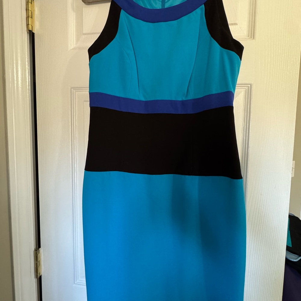 Calvin Klein Teal and Black Colorblock Midi Dress